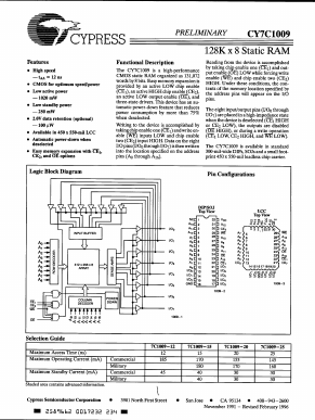 CY7C1009-15DMB Datasheet PDF Cypress Semiconductor