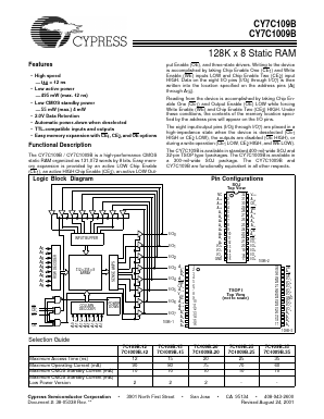 CY7C109B-20VC Datasheet PDF Cypress Semiconductor