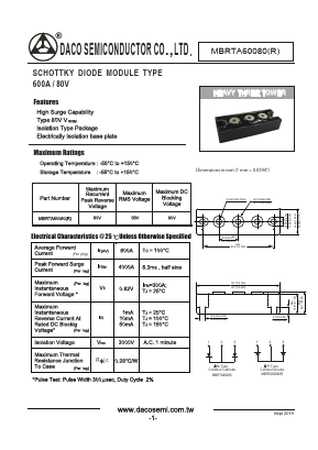 MBRTA60080R Datasheet PDF DACO SEMICONDUCTOR CO.,LTD.
