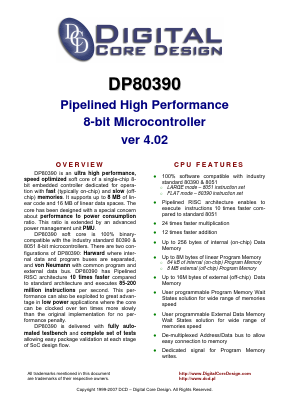 DP80390 Datasheet PDF Digital Core Design