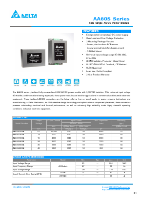 AA60D0500A Datasheet PDF Delta Electronics, Inc.