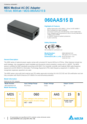 MDS-060AAS15B Datasheet PDF Delta Electronics, Inc.