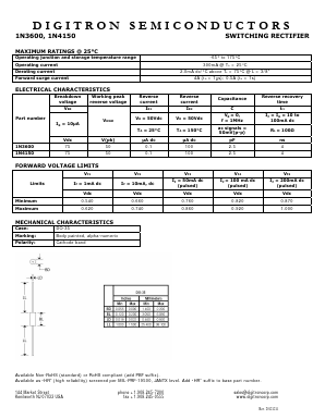 1N3600 Datasheet PDF Digitron Semiconductors