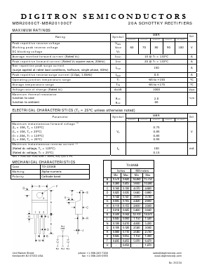 MBR2070CT Datasheet PDF Digitron Semiconductors