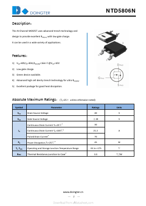 NTD5806N Datasheet PDF SHENZHEN DOINGTER SEMICONDUCTOR CO., LTD.
