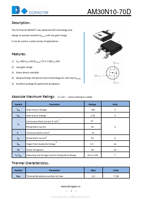 AM30N10-70D Datasheet PDF SHENZHEN DOINGTER SEMICONDUCTOR CO., LTD.