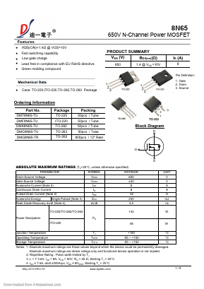 DMK8N65-TU Datasheet PDF DIYI Electronic Technology Co., Ltd.