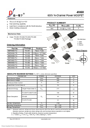 DMG4N60-TU Datasheet PDF DIYI Electronic Technology Co., Ltd.