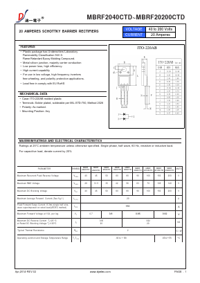 MBRF20100CTD Datasheet PDF DIYI Electronic Technology Co., Ltd.