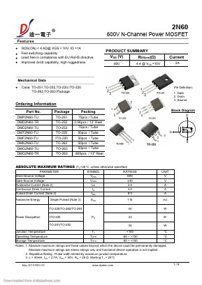 2N60 Datasheet PDF DIYI Electronic Technology Co., Ltd.
