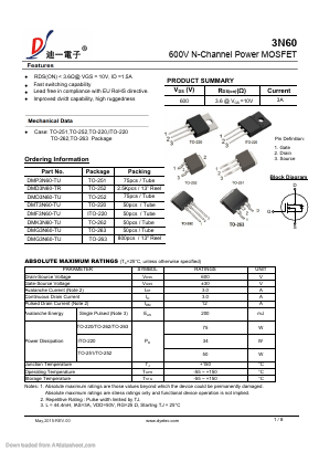 DMK3N60-TU Datasheet PDF DIYI Electronic Technology Co., Ltd.