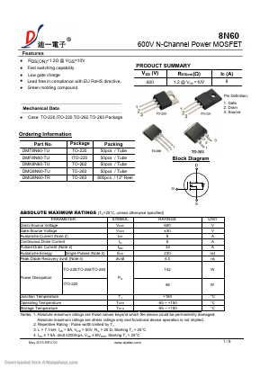 DMF8N60-TU Datasheet PDF DIYI Electronic Technology Co., Ltd.