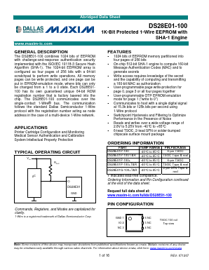 DS28E01P-100/TR Datasheet PDF Dallas Semiconductor -> Maxim Integrated