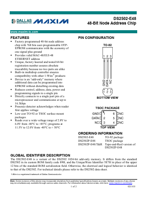 DS2502P-E48-R Datasheet PDF Dallas Semiconductor -> Maxim Integrated