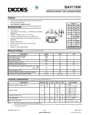 BAV116W Datasheet PDF Diodes Incorporated.