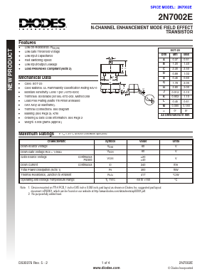 2N7002E-7-F Datasheet PDF Diodes Incorporated.