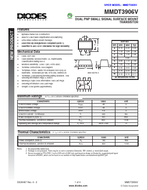 MMDT3906V Datasheet PDF Diodes Incorporated.