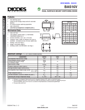 BAS16V-7 Datasheet PDF Diodes Incorporated.