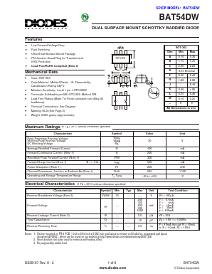 BAT54DW Datasheet PDF Diodes Incorporated.