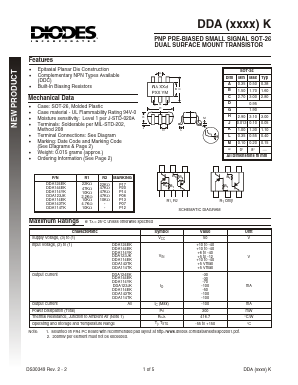 DDA114TK-7 Datasheet PDF Diodes Incorporated.