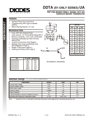 DDTA115TUA-7 Datasheet PDF Diodes Incorporated.
