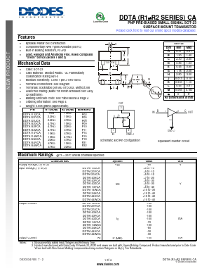 DDTA123YCA-7-F Datasheet PDF Diodes Incorporated.