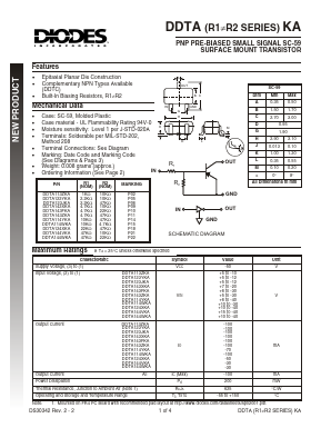 DDTA113ZKA Datasheet PDF Diodes Incorporated.