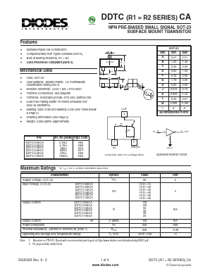 DDTC115ECA Datasheet PDF Diodes Incorporated.