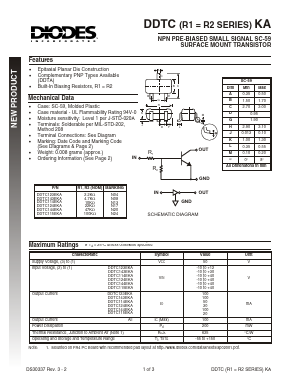 DDTC144EKA Datasheet PDF Diodes Incorporated.