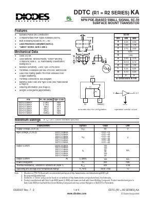 DDTC115EKA-7-F Datasheet PDF Diodes Incorporated.