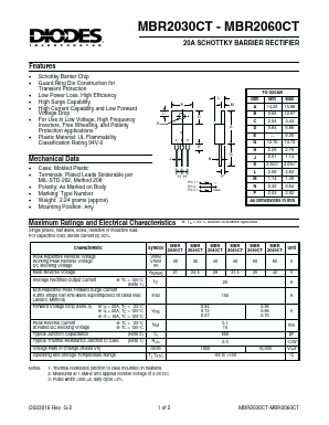 MBR2050CT Datasheet PDF Diodes Incorporated.