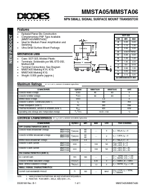 MMSTA05 Datasheet PDF Diodes Incorporated.