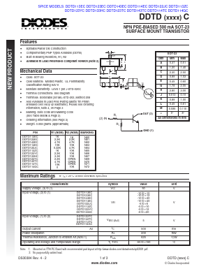 DDTD113ZC Datasheet PDF Diodes Incorporated.