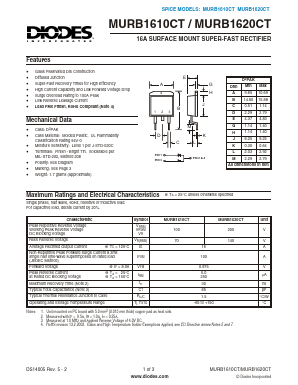 MURB1620CT Datasheet PDF Diodes Incorporated.