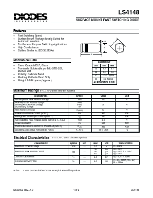 LS4148 Datasheet PDF Diodes Incorporated.