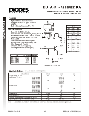 DDTA123EKA-7 Datasheet PDF Diodes Incorporated.