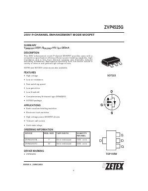 ZVP4525GTA Datasheet PDF Diodes Incorporated.