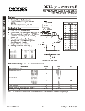 DDTA123EE-7 Datasheet PDF Diodes Incorporated.
