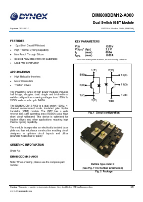 DIM800DDM12-A000 Datasheet PDF Dynex Semiconductor