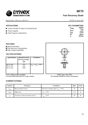 MF70-1600R Datasheet PDF Dynex Semiconductor