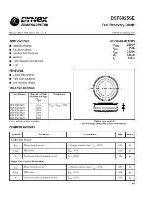 DSF8025SE22 Datasheet PDF Dynex Semiconductor
