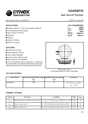 DG406BP25 Datasheet PDF Dynex Semiconductor
