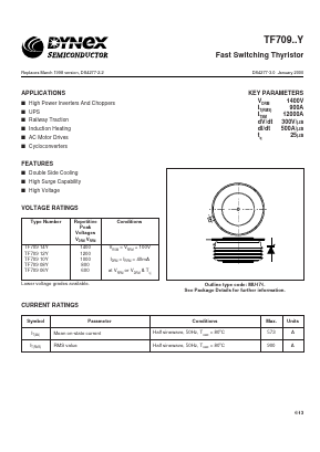 TF70908B Datasheet PDF Dynex Semiconductor