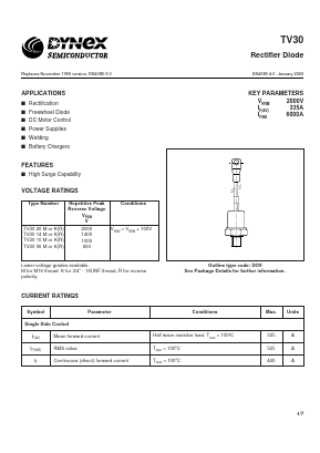TV3020R Datasheet PDF Dynex Semiconductor