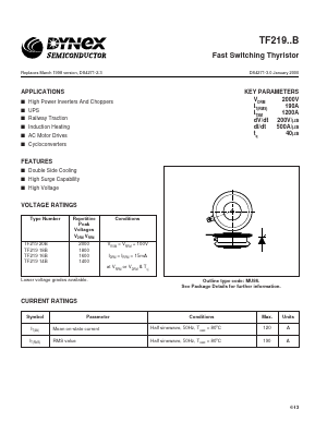 TF21920B Datasheet PDF Dynex Semiconductor