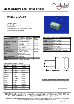 HC49-S Datasheet PDF ECM Electronics Limited.