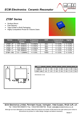 ZTBF Datasheet PDF ECM Electronics Limited.