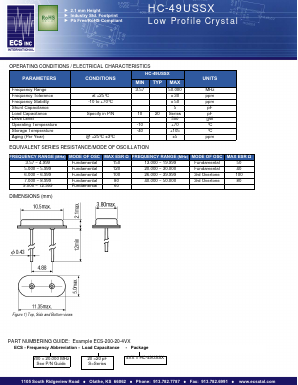 HC-49USSX Datasheet PDF ECS, Inc.