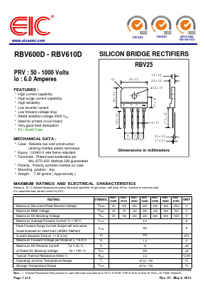 RBV601D Datasheet PDF Electronics Industry