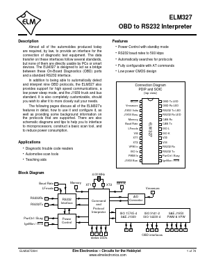 ELM327 Datasheet PDF Elm Electronics